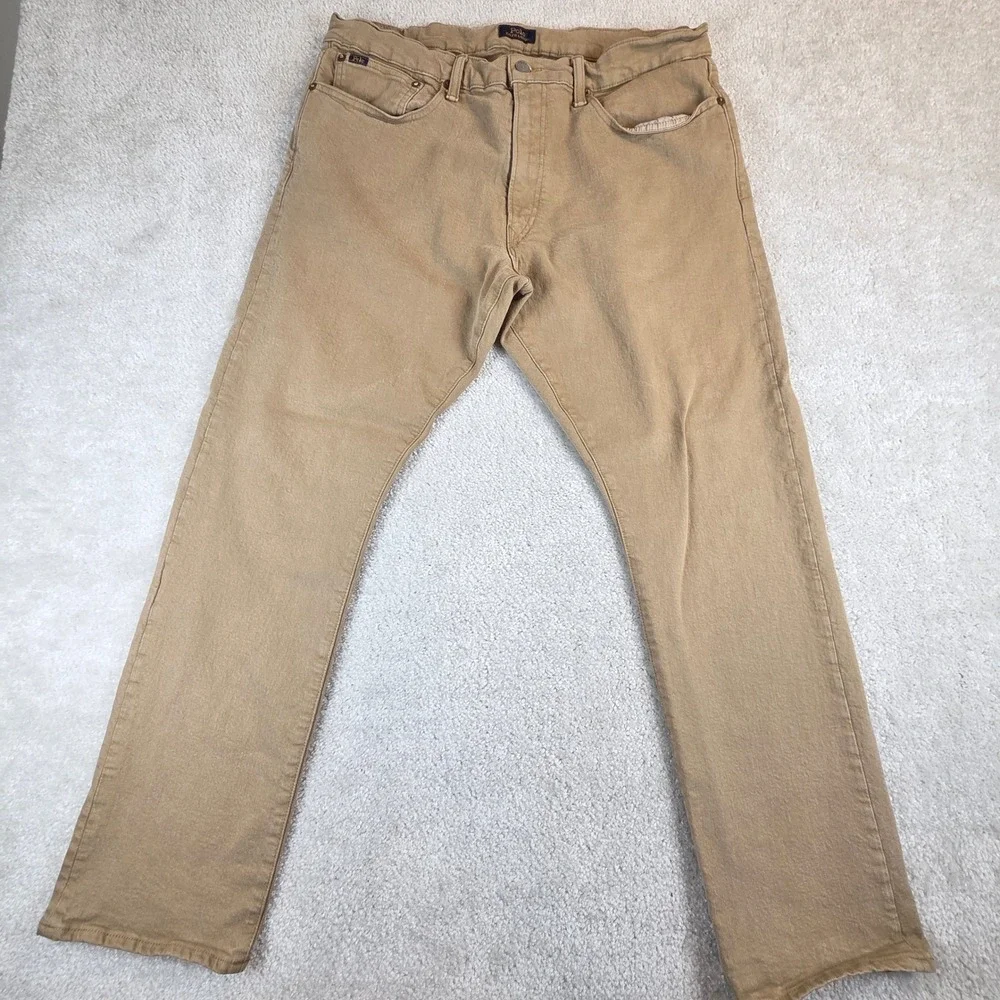 Polo Ralph Lauren Varick Slim Straight Pants Mens 34x30 Tan Khaki Denim Jeans